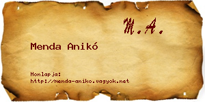 Menda Anikó névjegykártya